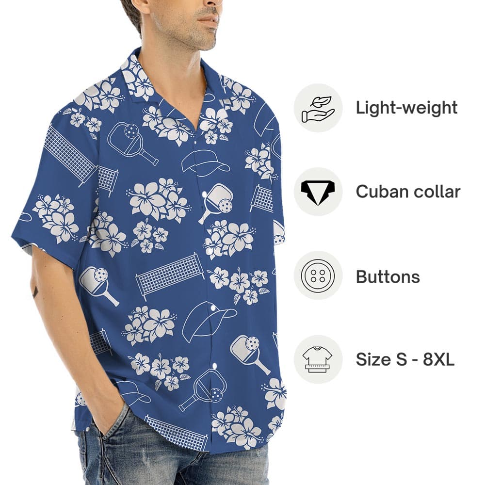 Blue Floral Pickleball Hawaiian Shirt With Pocket