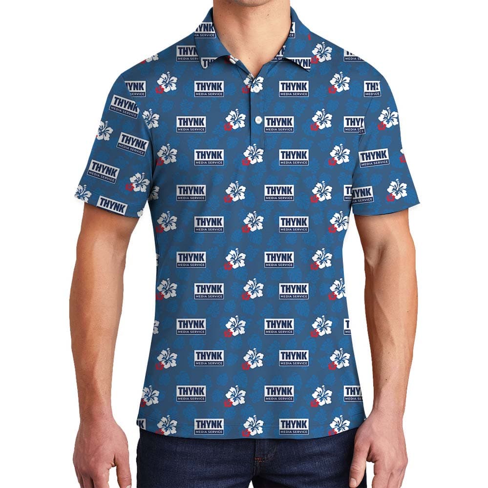 Blue Hibiscus Aloha Collared Polo Shirt With Logo
