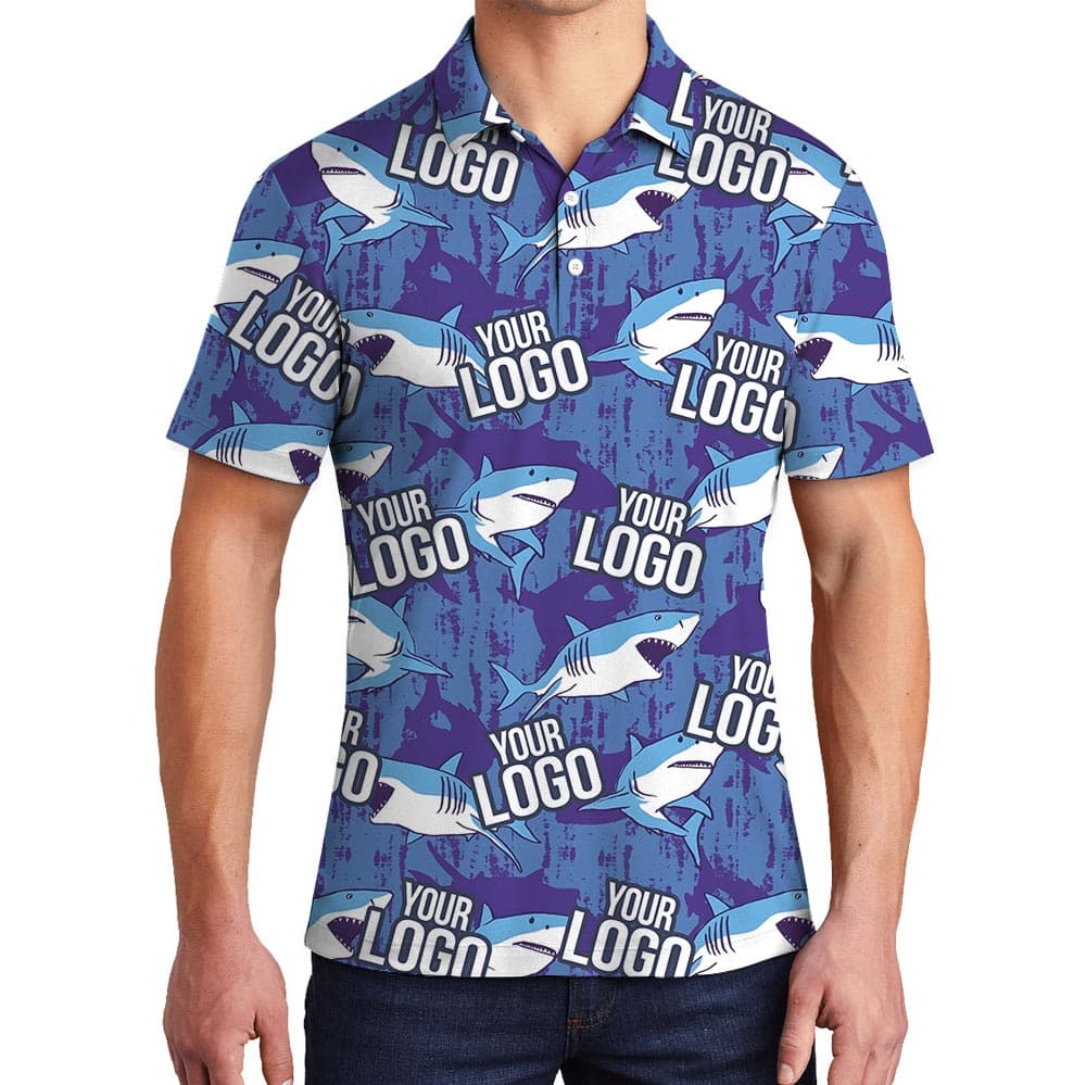 Blue Ocean Custom Logo Shark Hawaiian Polo Shirt
