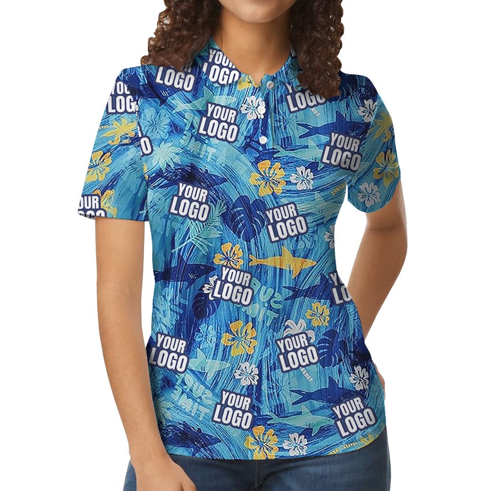 Blue Shark Polo Shirt With Custom Logo
