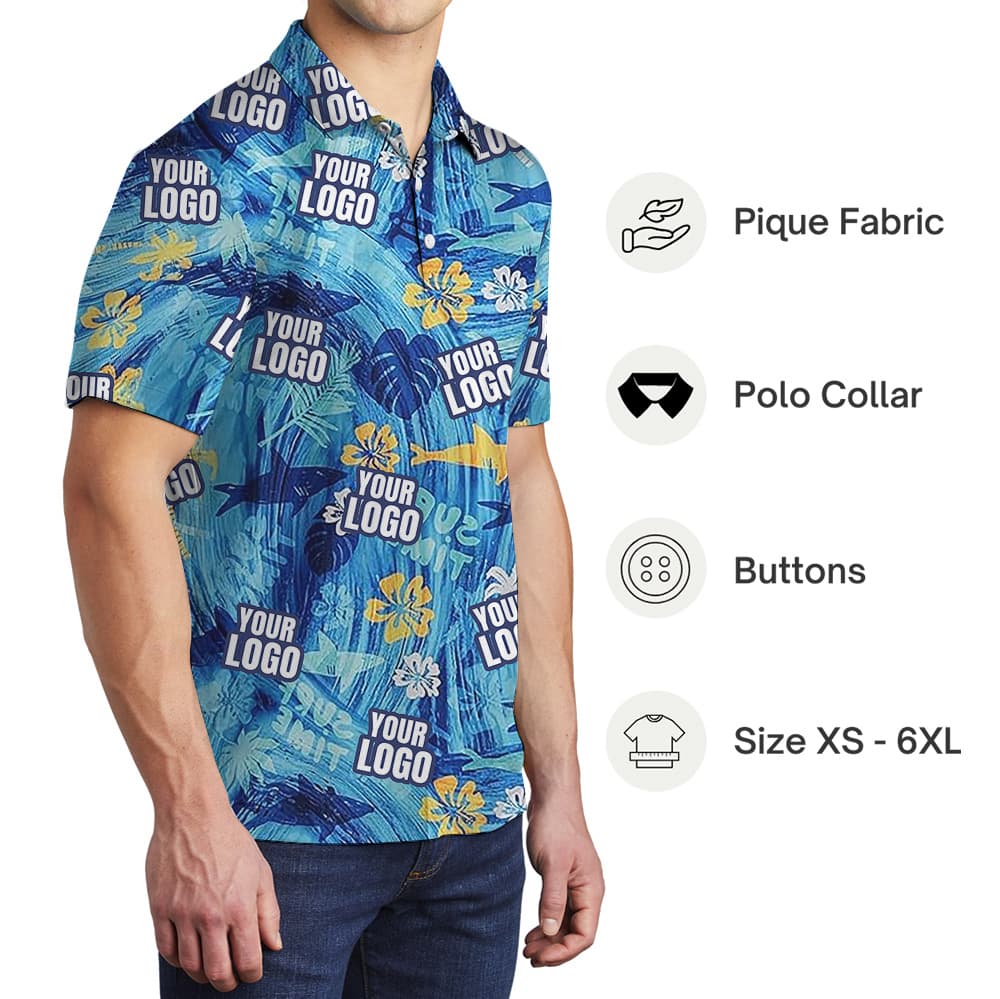 Blue Shark Polo Shirt With Custom Logo