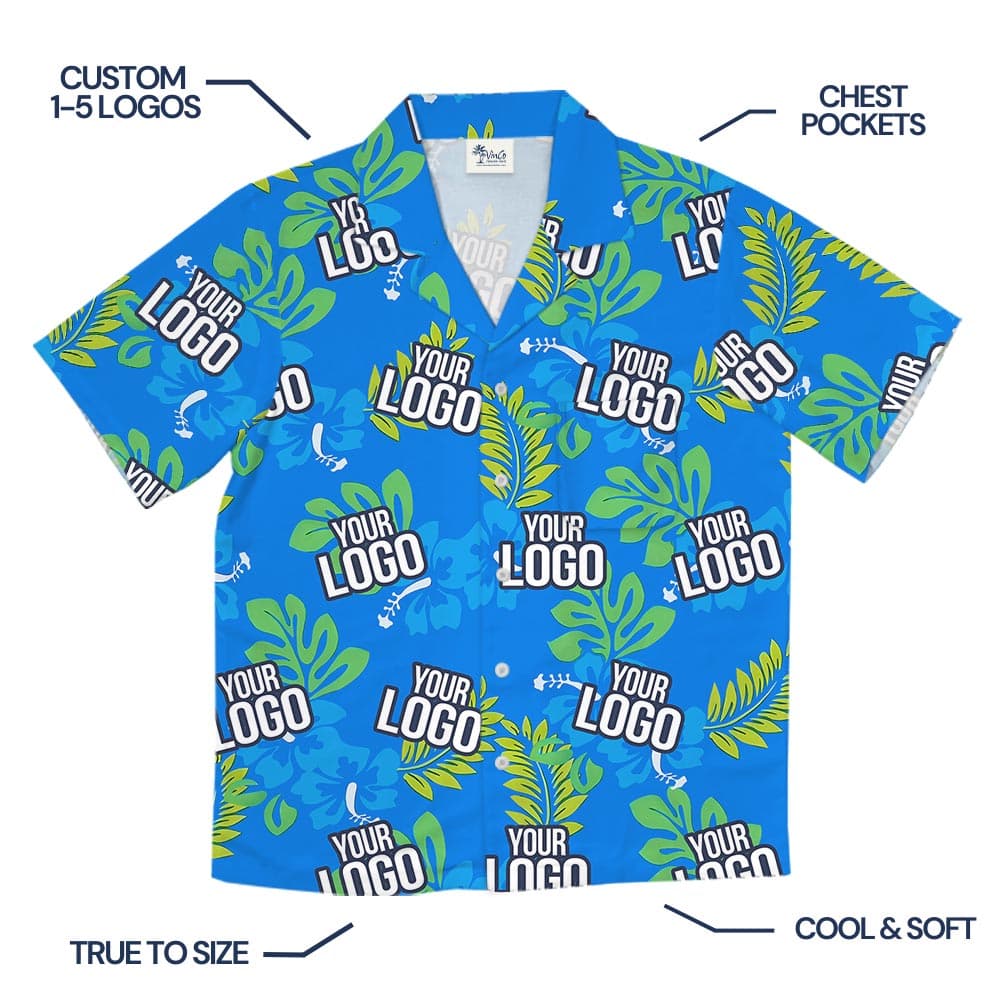 Blue Tropical Leaves Hawaiian Shirt Custom Company Logo (3)