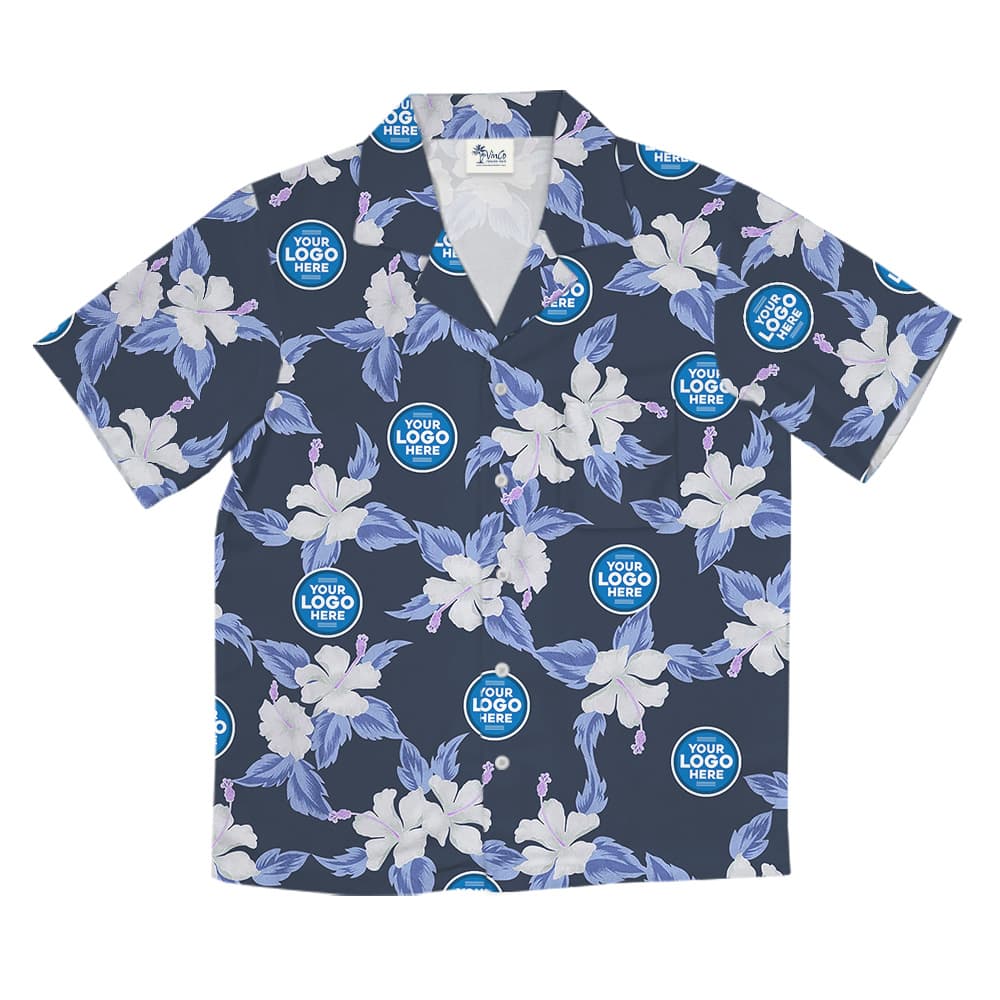Bulk Custom Company Logo Navy Floral Hawaiian Shirt
