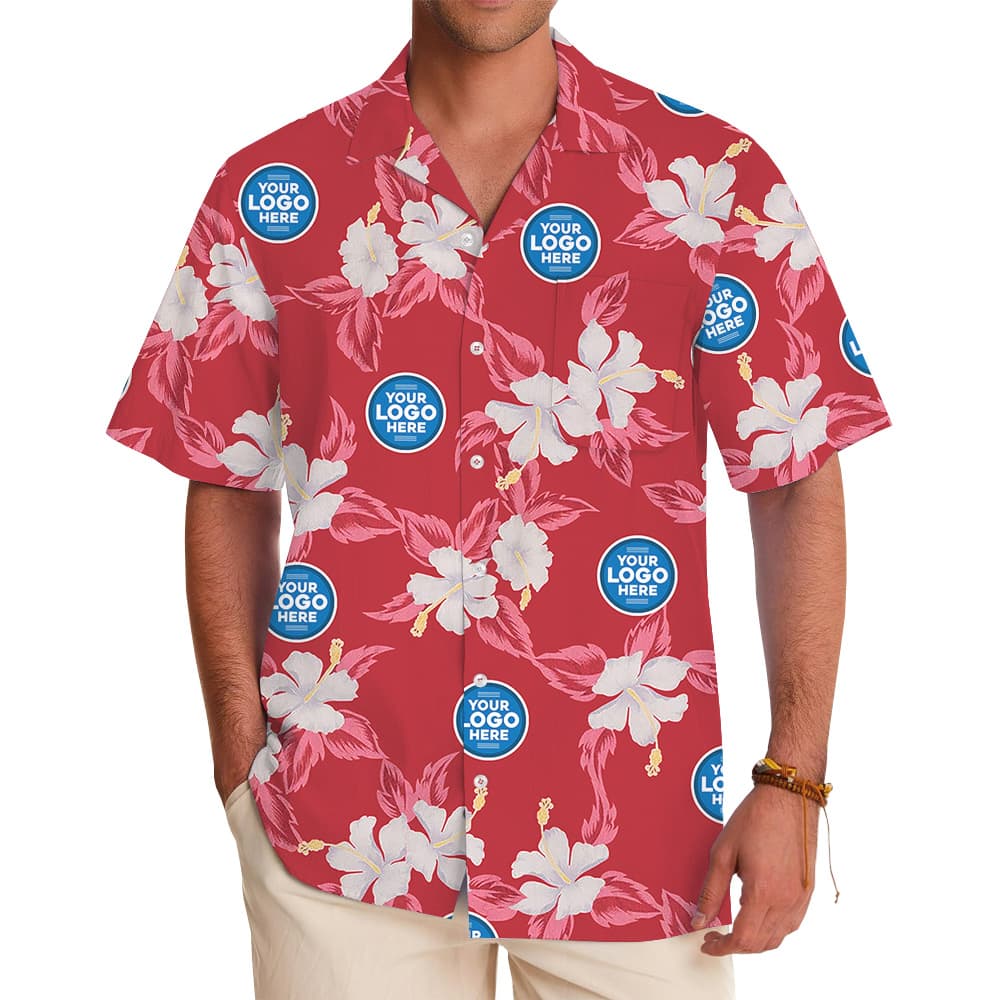 Bulk Custom Logo Floral Red Hawaiian Shirt