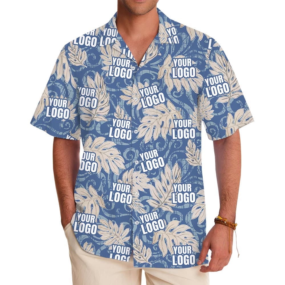 Bulk Custom Logo Vintage Blue Hawaiian Shirt For Men And Women