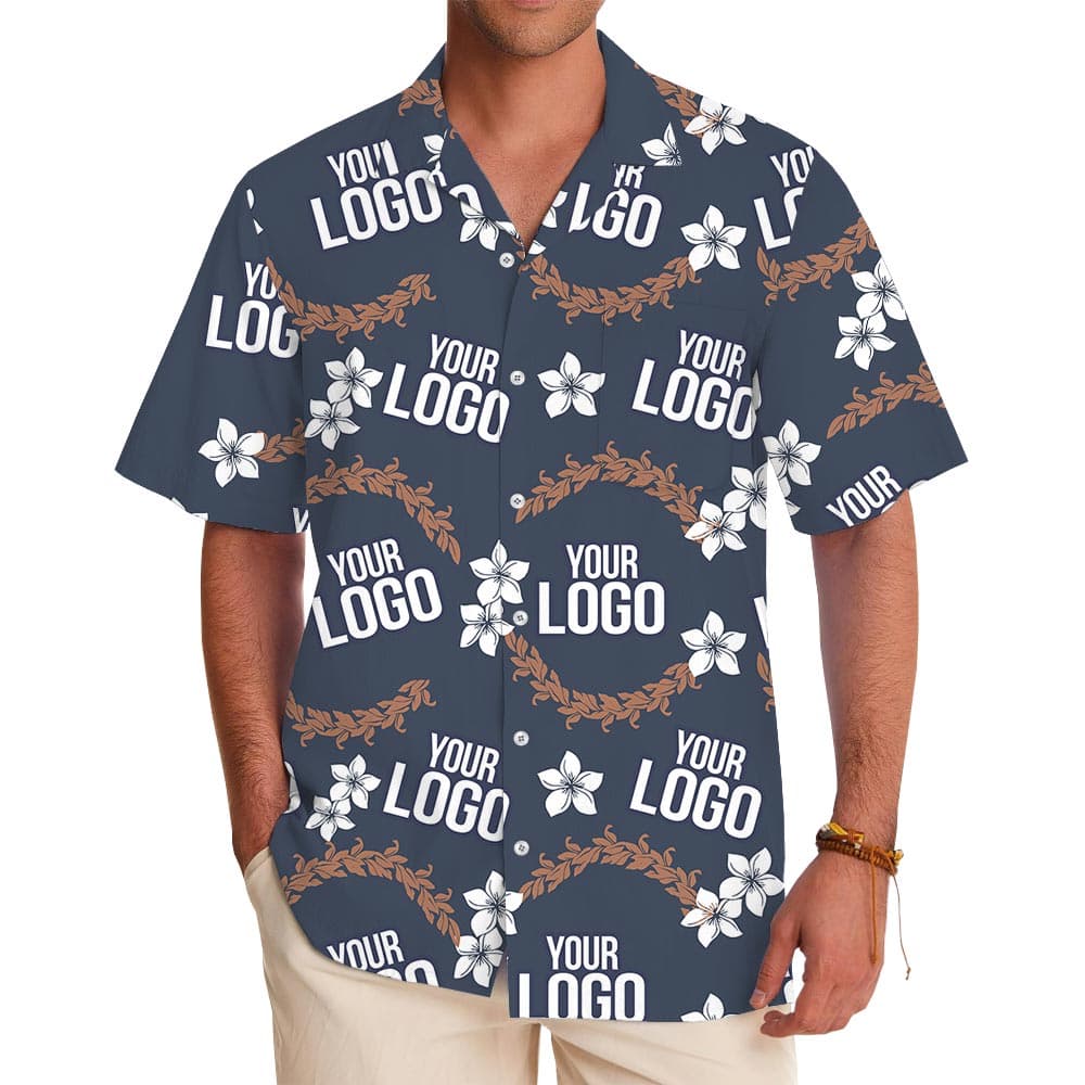 Bulk Navy Blue Hawaiian Shirt With Company Logo (2)