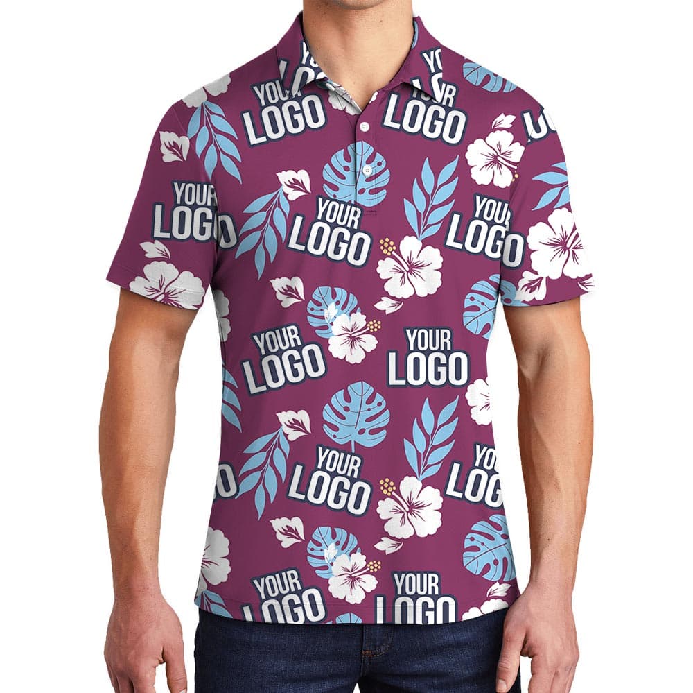 Bulk Order Custom Logo Hawaiian Polo Shirt Pink Tropical