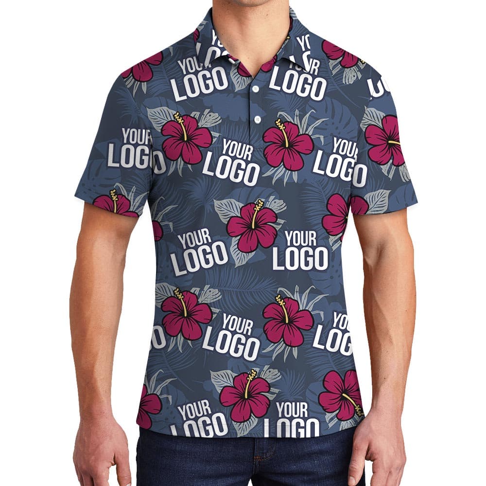 Bulk Order Navy Team Hawaiian Polo Shirt With Custom Logo