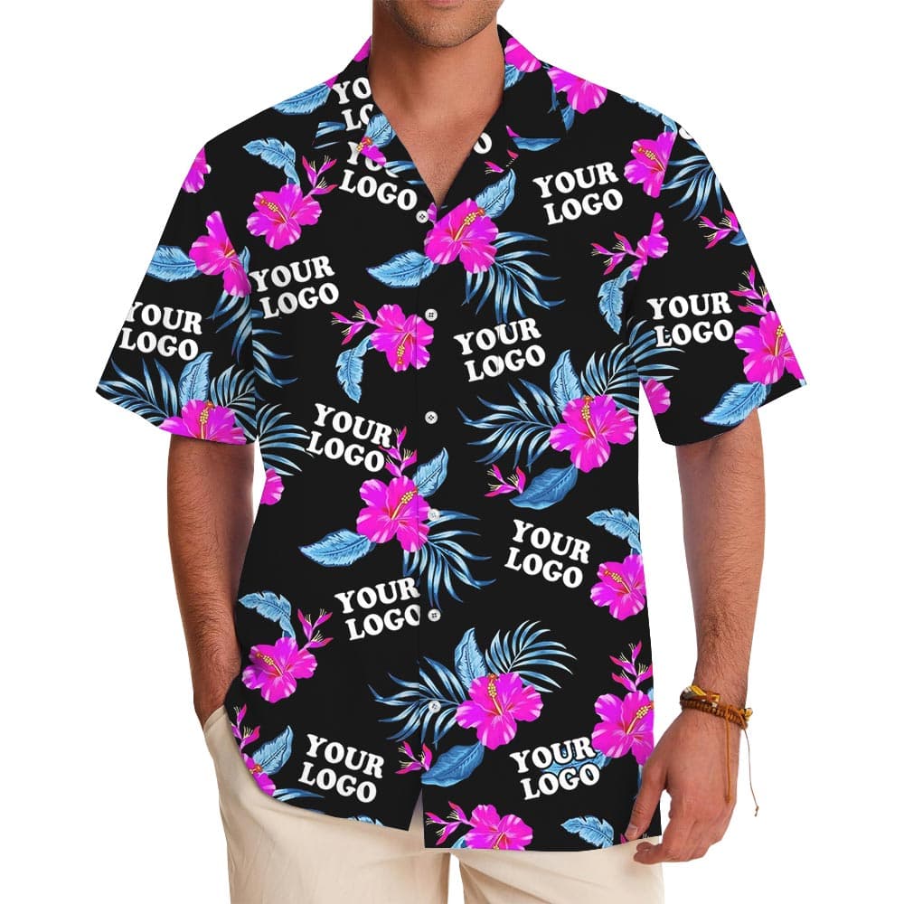 Bulk Personalized Pink Hibiscus Custom Logo Hawaiian Shirt with preview for approval