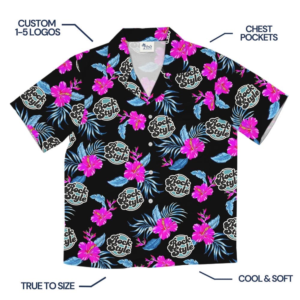 Bulk Personalized Pink Hibiscus Custom Logo Hawaiian Shirt with preview