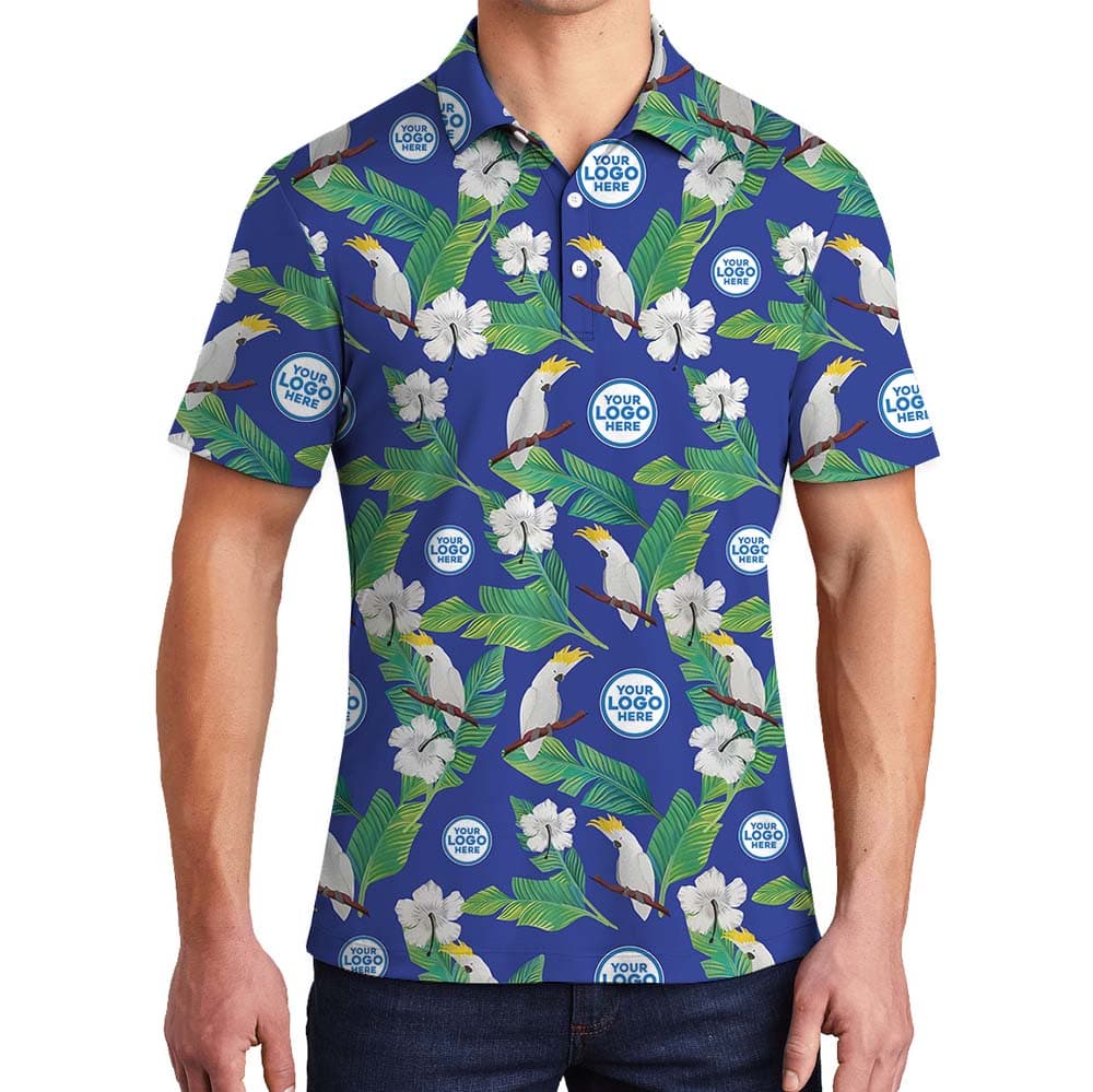 Cockatoo Hibiscus Haven Collared Polo Shirt With Logo