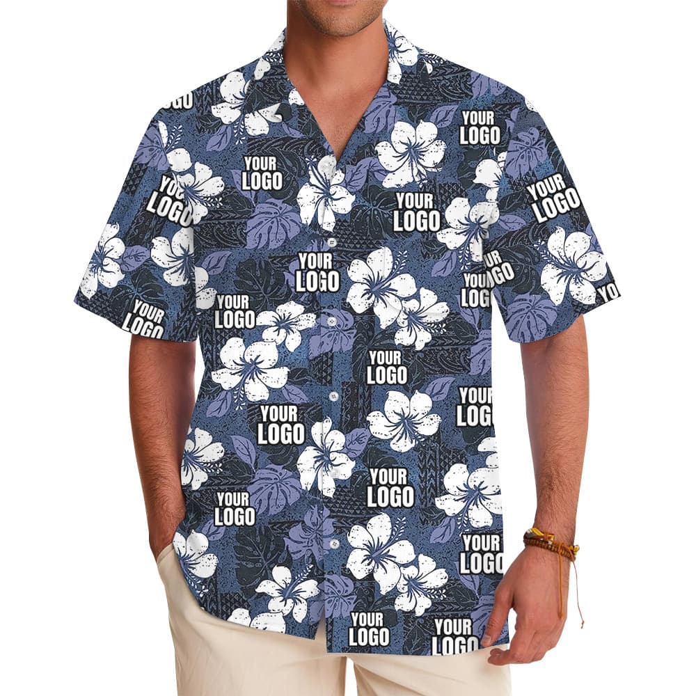 Custom 1-4 Logos Vintage Navy Hawaiian Shirt