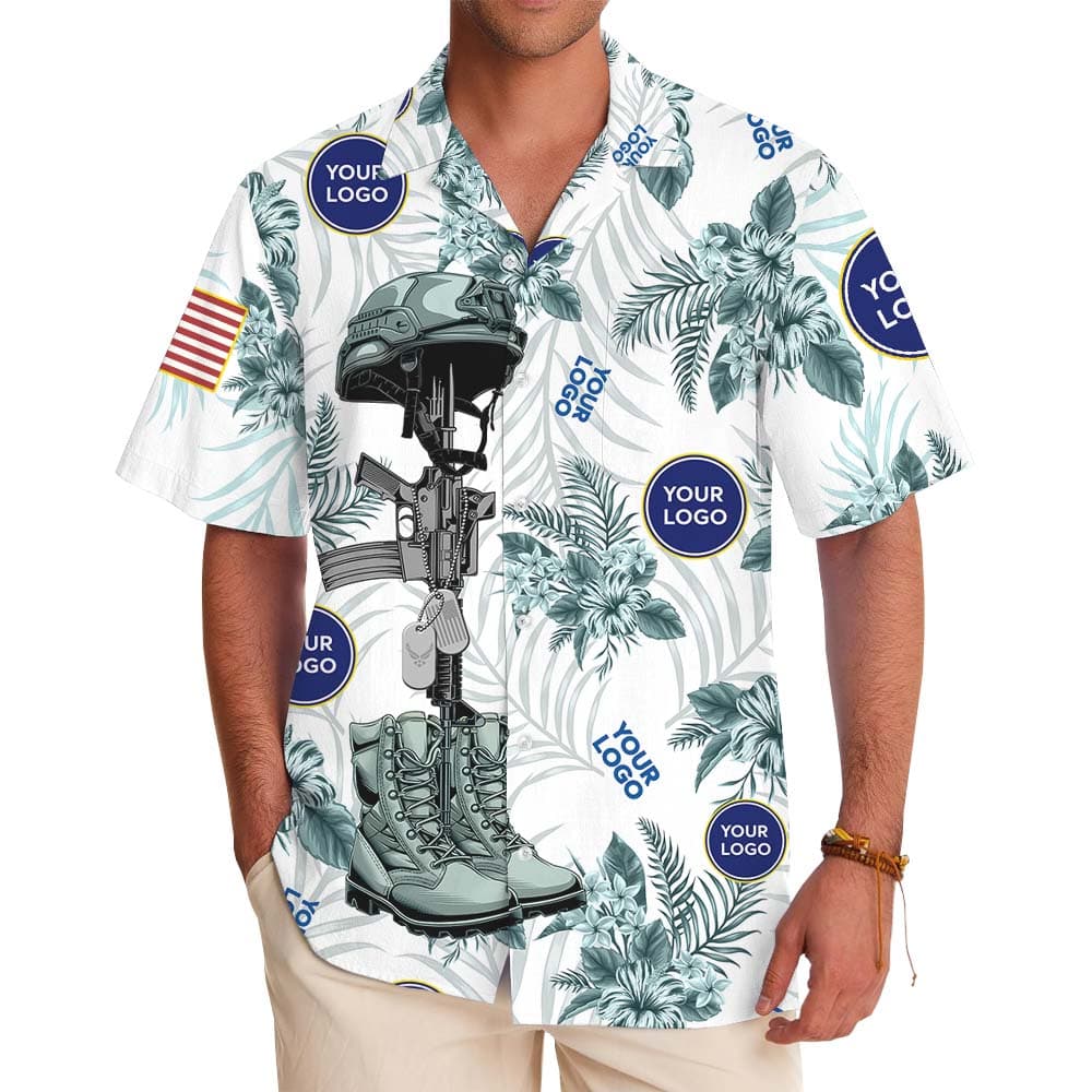 Custom Air Force Logo Button Up Shirt With Hibiscus Print