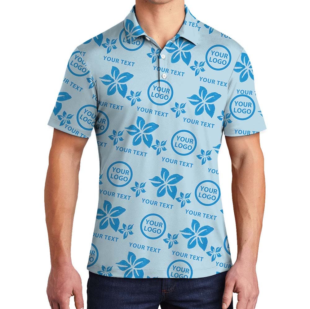 Custom Branding Blue Polo Shirt With Floral Print