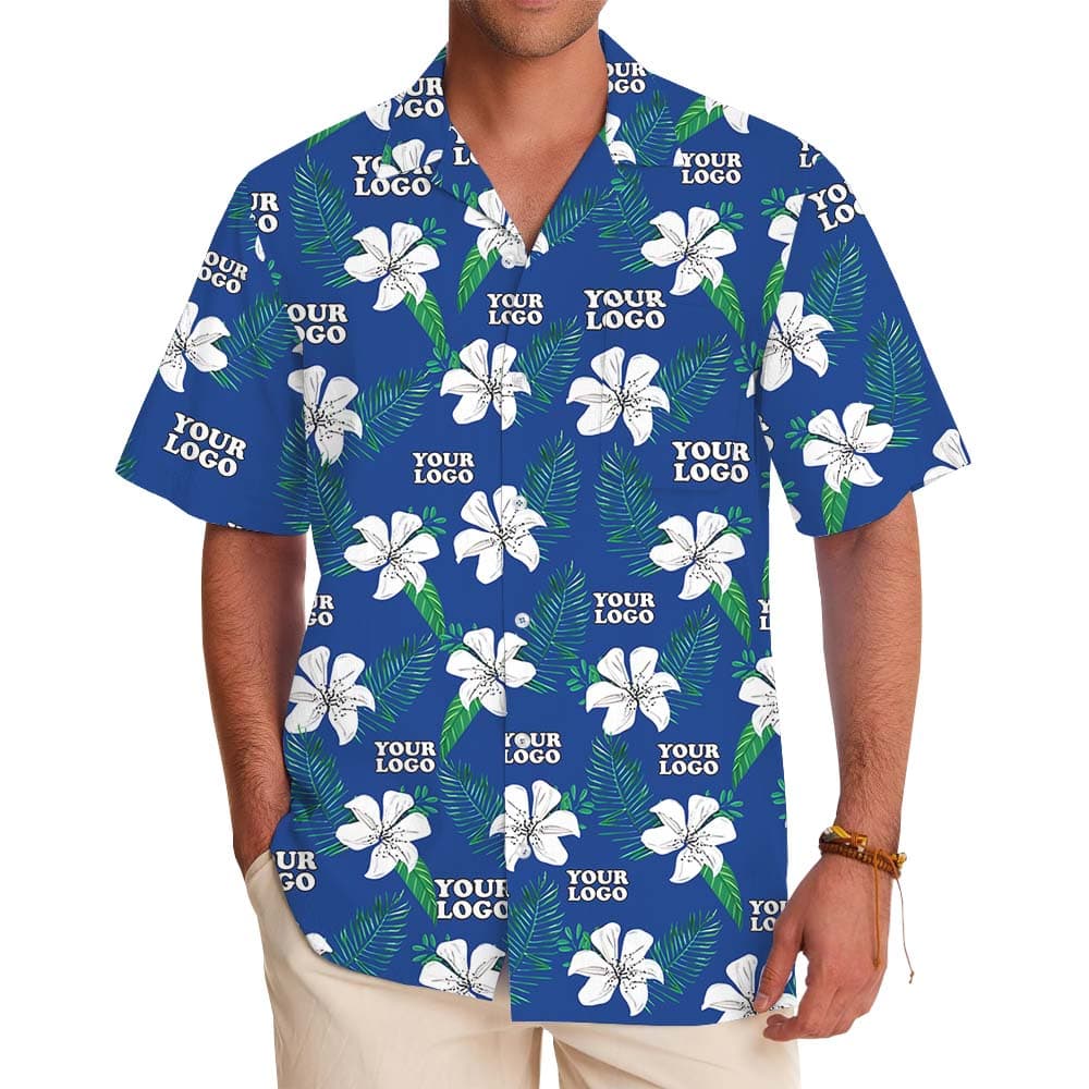 Custom Company Logo Floral Blue Hawaiian Shirt