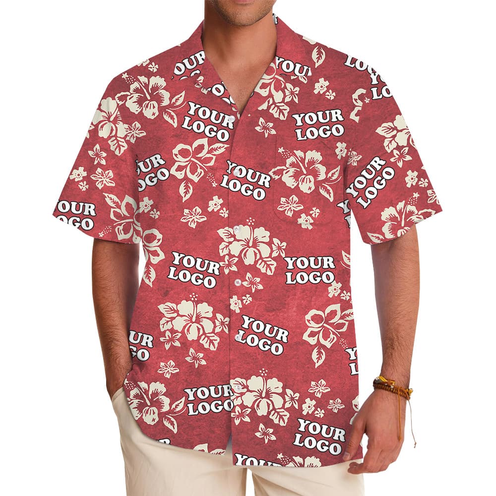 Custom Company Logo Hibiscus Red Hawaiian Shirt For Men And Women