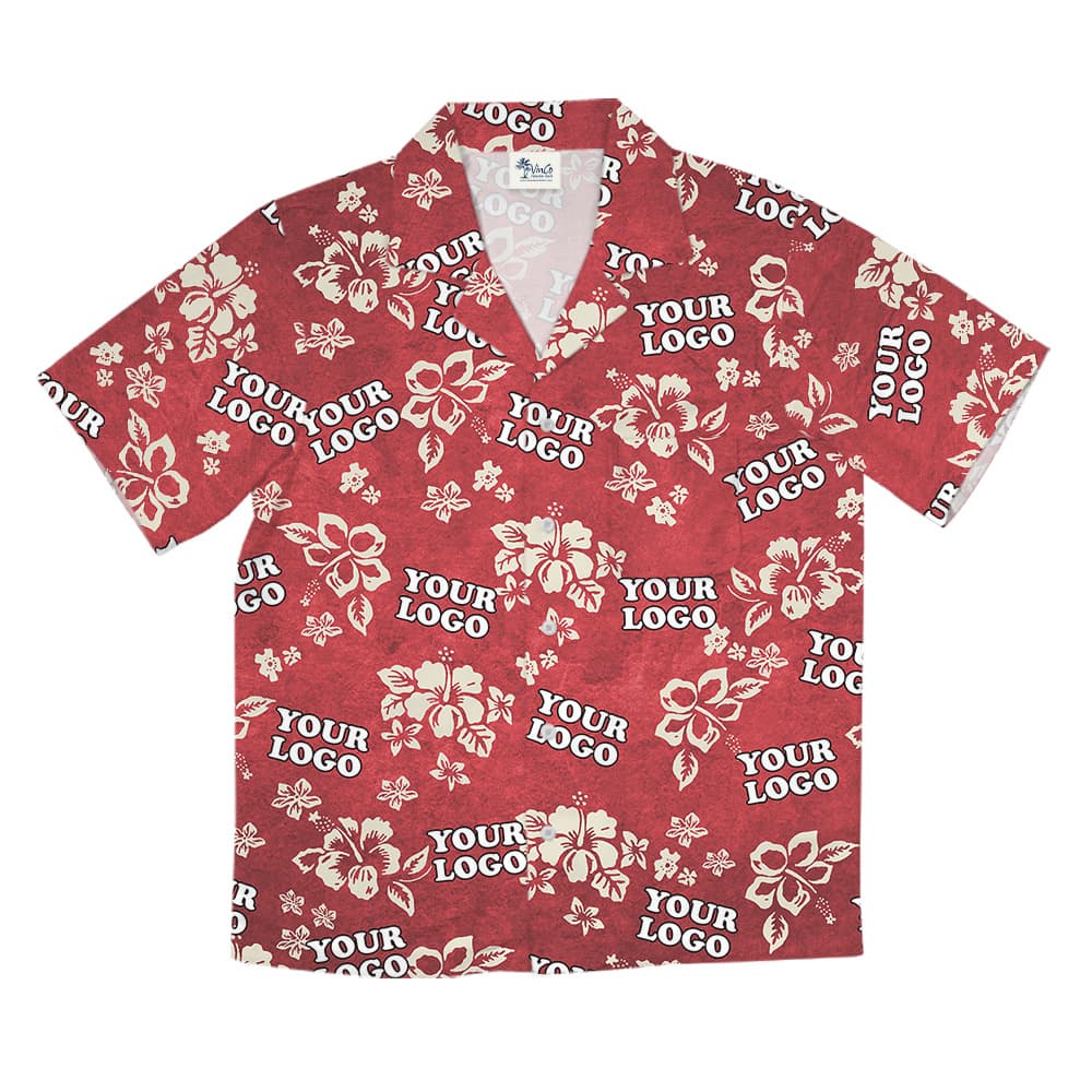 Custom Company Logo Hibiscus Red Hawaiian Shirt For Men And Women