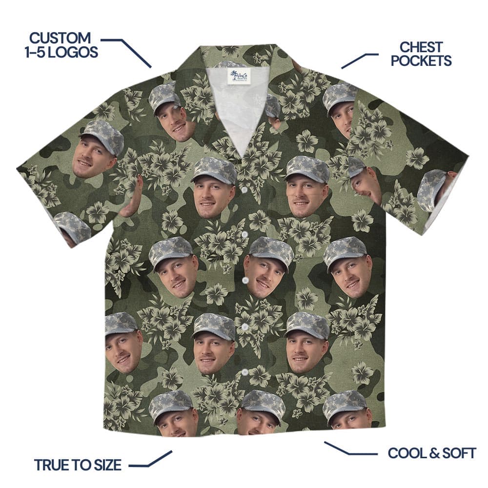 Custom Face Hibiscus Camouflage Frogskin Hawaiian Shirt