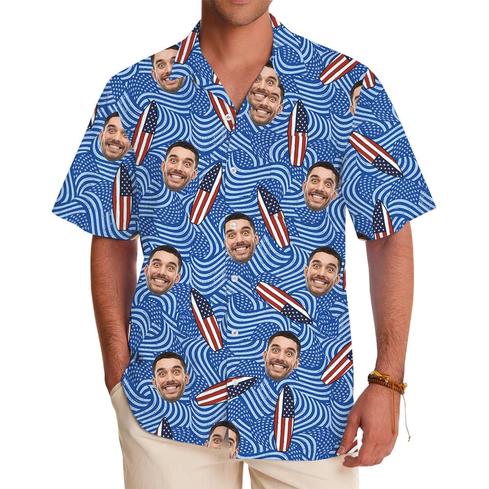 Custom Face/ Logo American Surfing Board Hawaiian Shirt