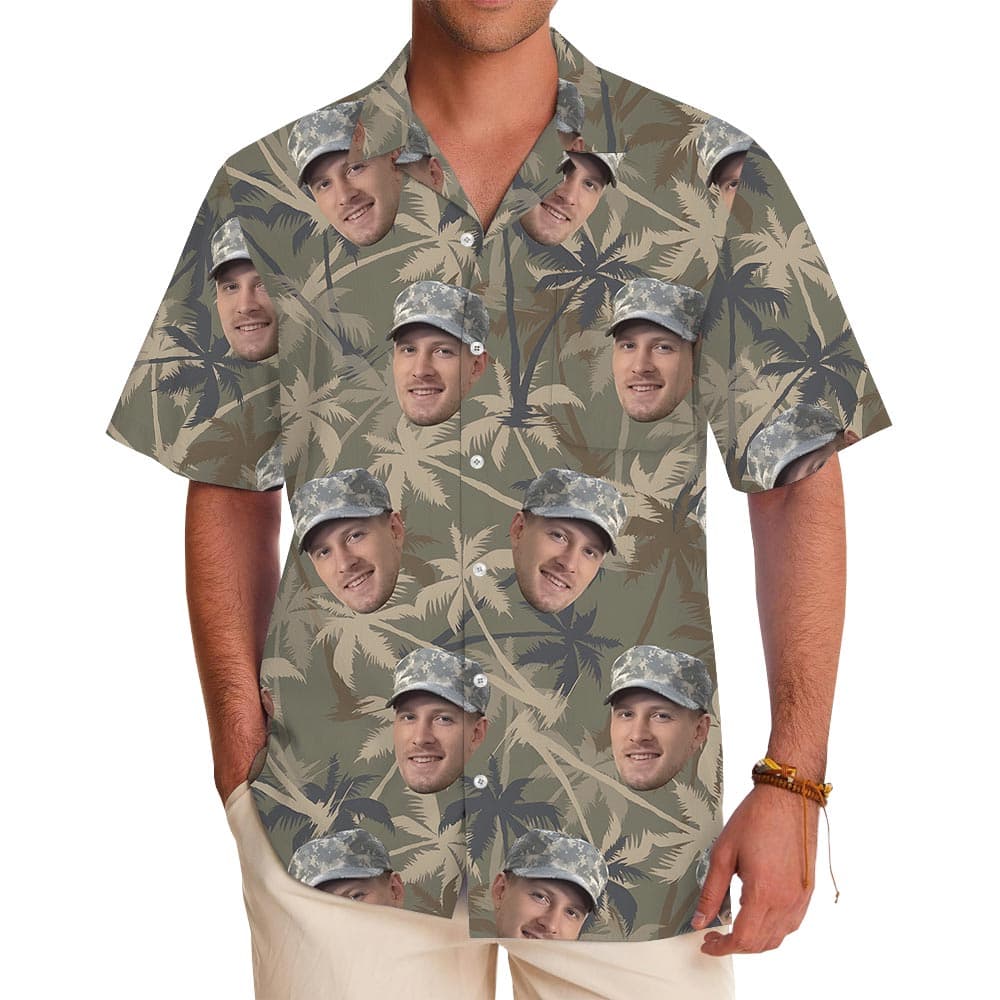 Custom Face Soldier Camo Tropical Hawaiian Shirt
