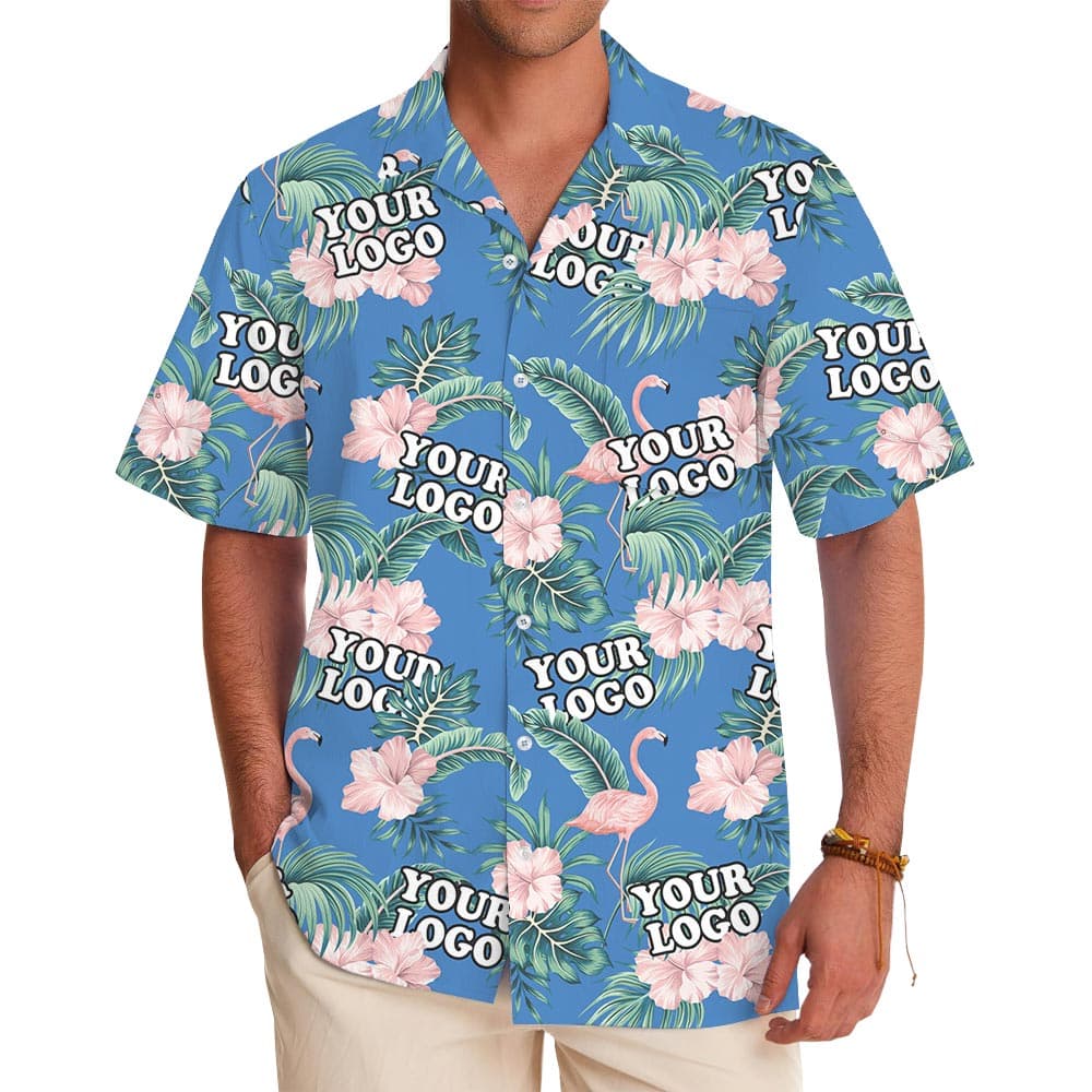 Custom Flamingo Blue Hawaiian Shirt With Logo No Minimum