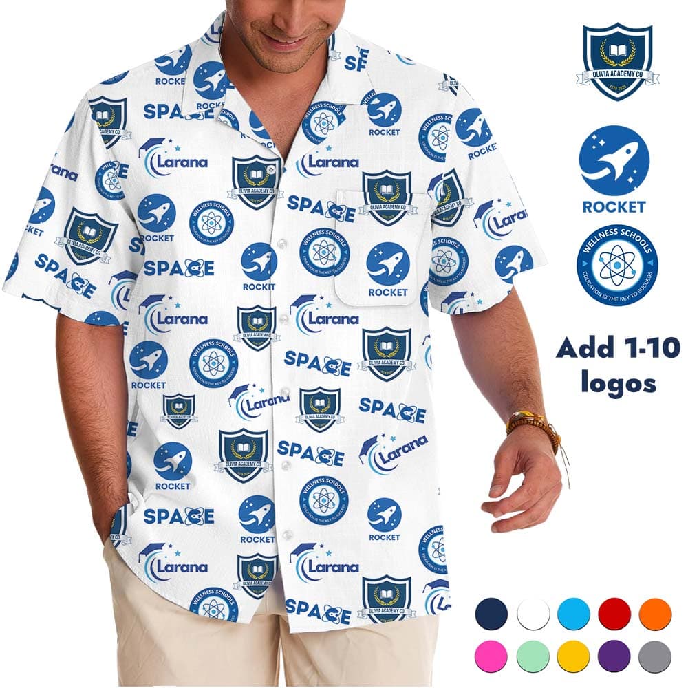 Custom Hawaiian Button Up Shirt With 1-10 Logos