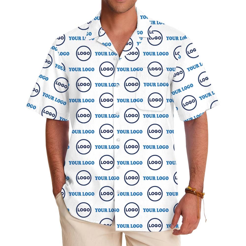 Custom Logo And Name White Hawaiian Shirt