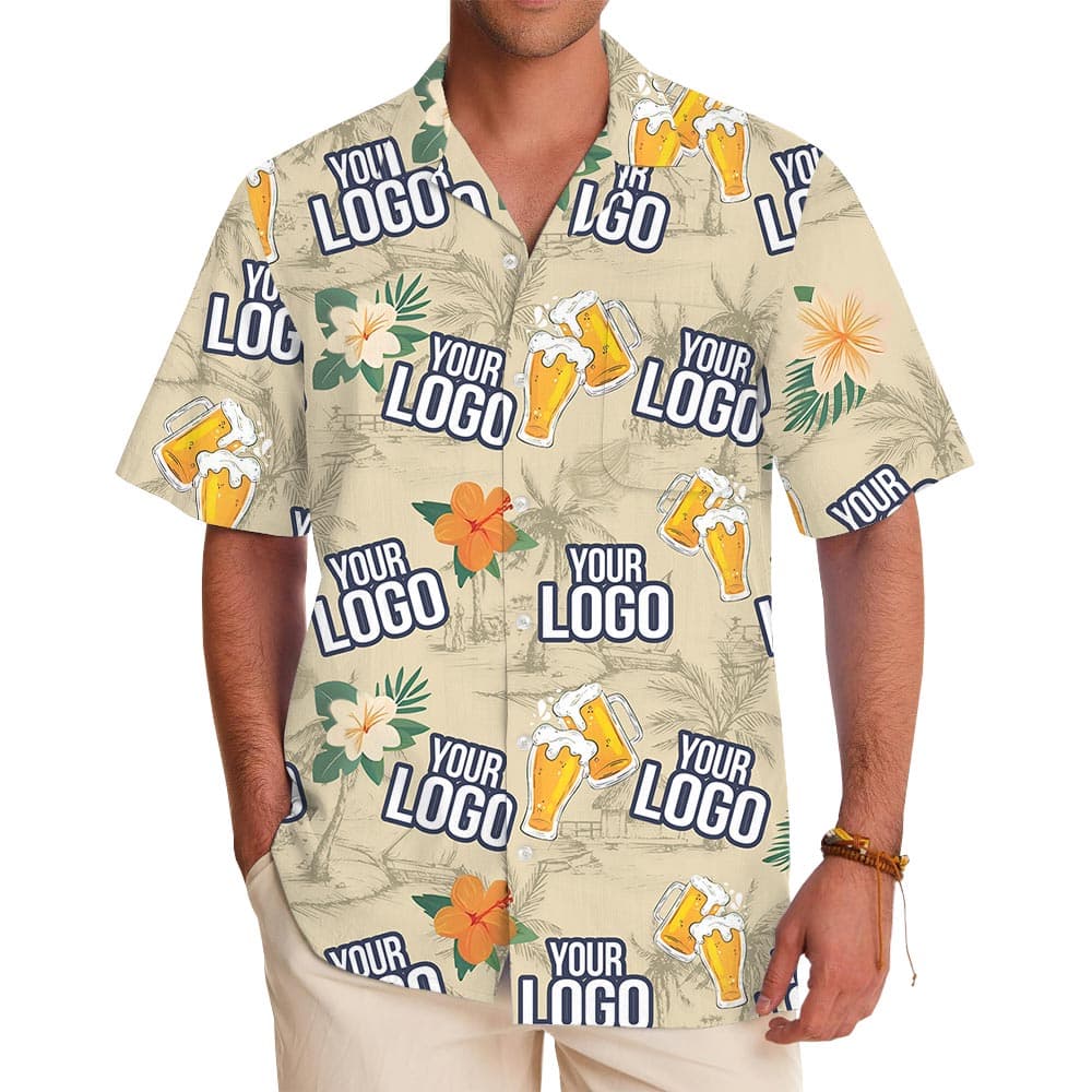 Custom Logo Beer Hibiscus Yellow Hawaiian Shirt