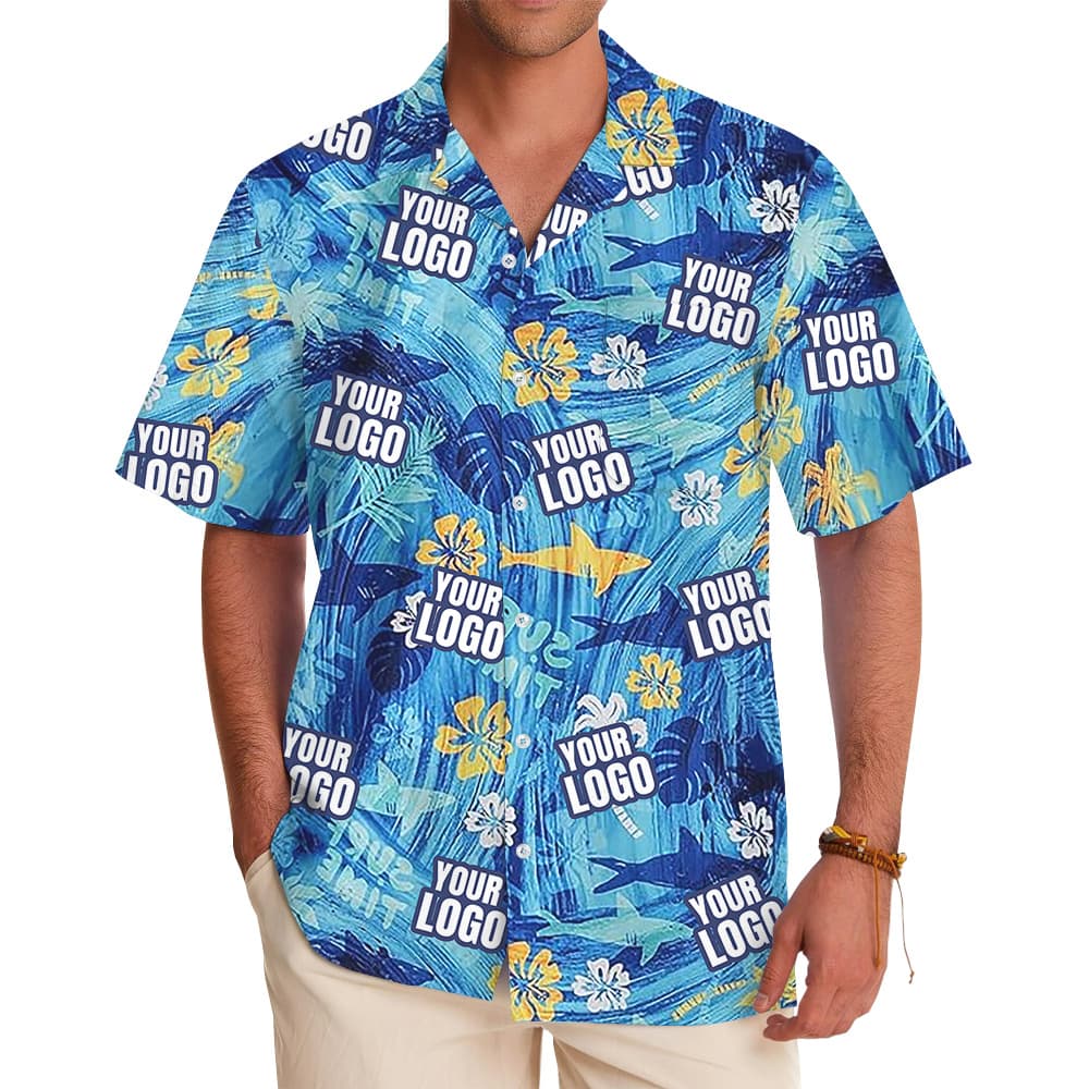 Custom Logo Blue Shark Hawaiian Shirt