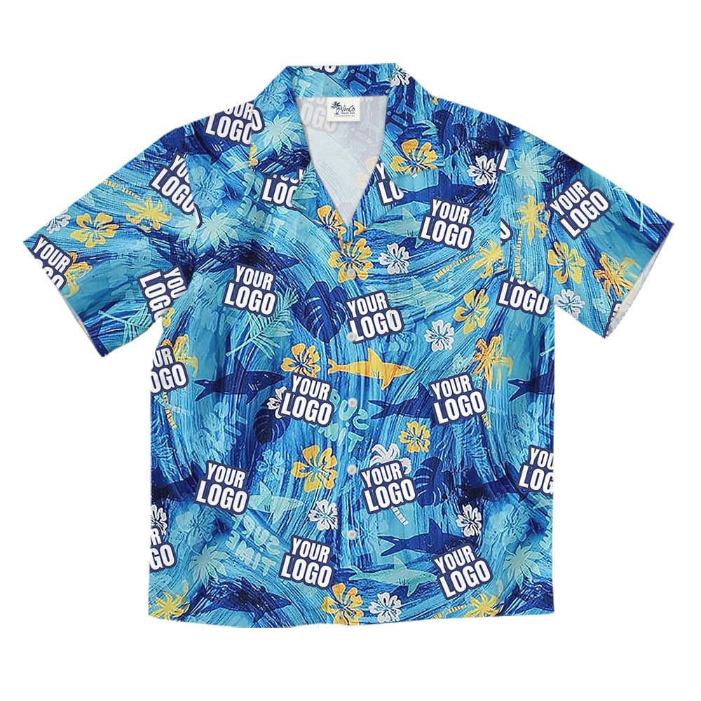 Custom Logo Blue Shark Hawaiian Shirt