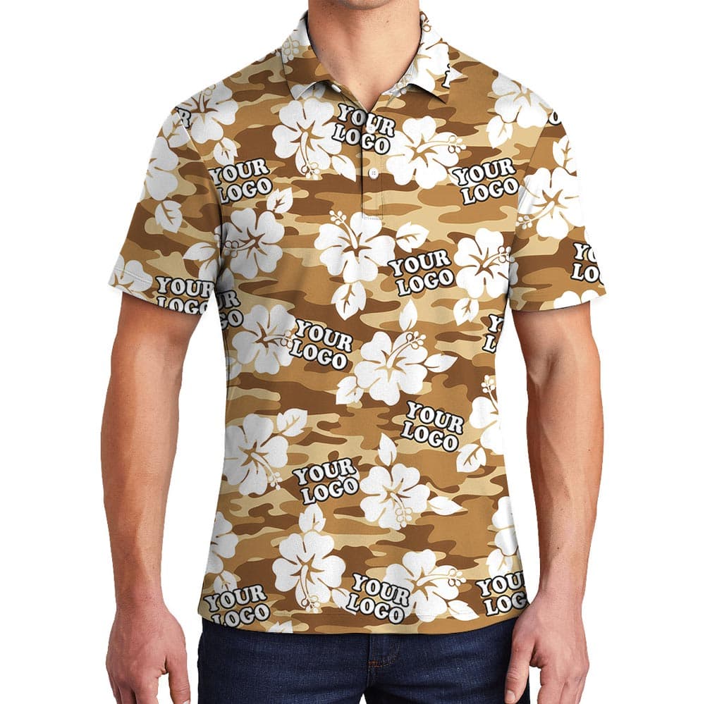 Custom Logo Brown Camouflage Hawaiian Polo For Military Units