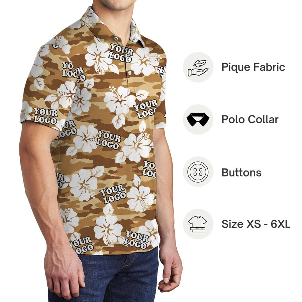 Custom Logo Brown Camouflage Hawaiian Polo For Military Units