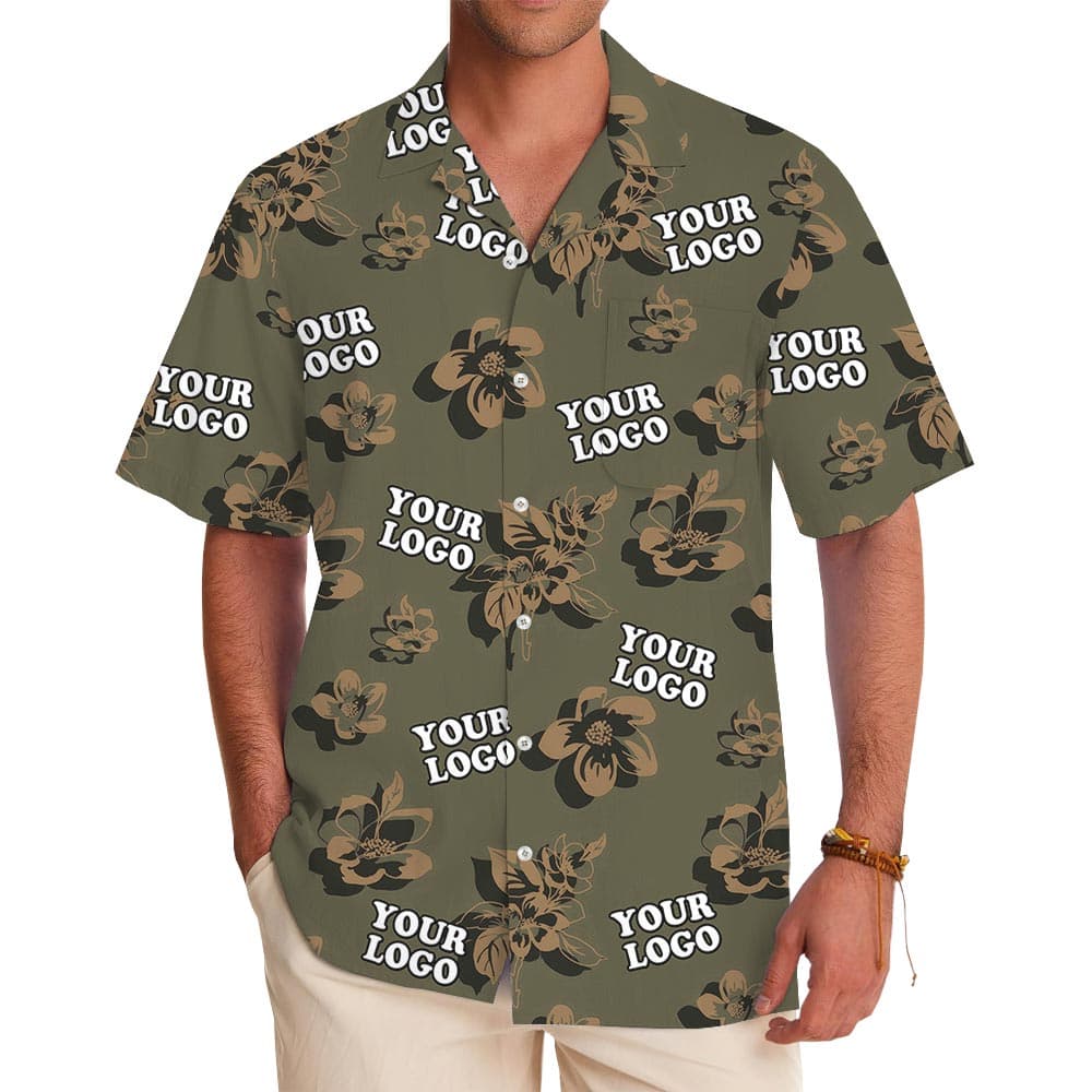Custom Logo Floral Camo Hawaiian Button Up Shirt
