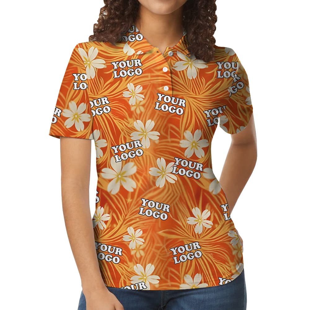 Custom Logo Floral Orange Polo Shirt
