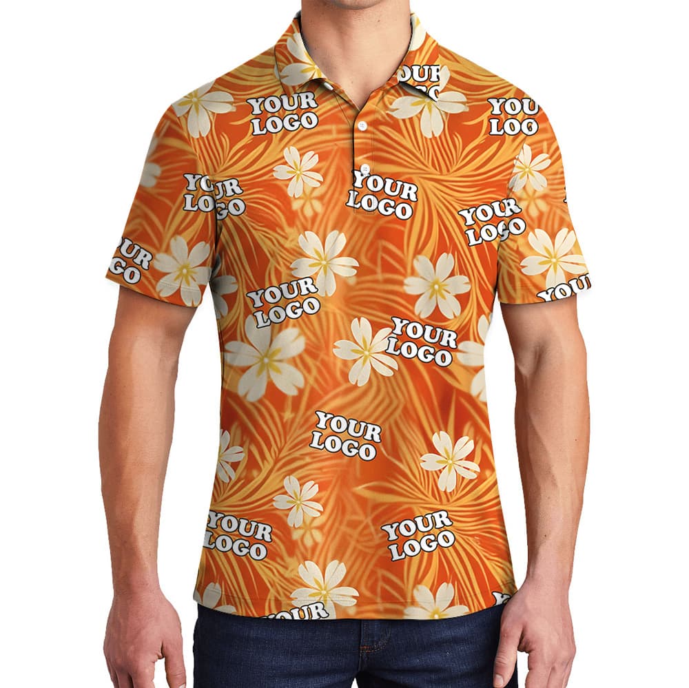 Custom Logo Floral Orange Polo Shirt4