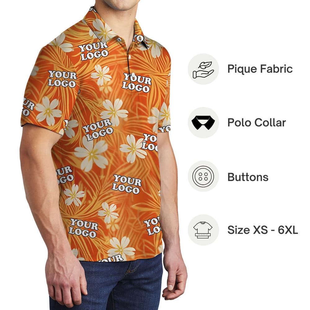 Custom Logo Floral Orange Polo Shirt