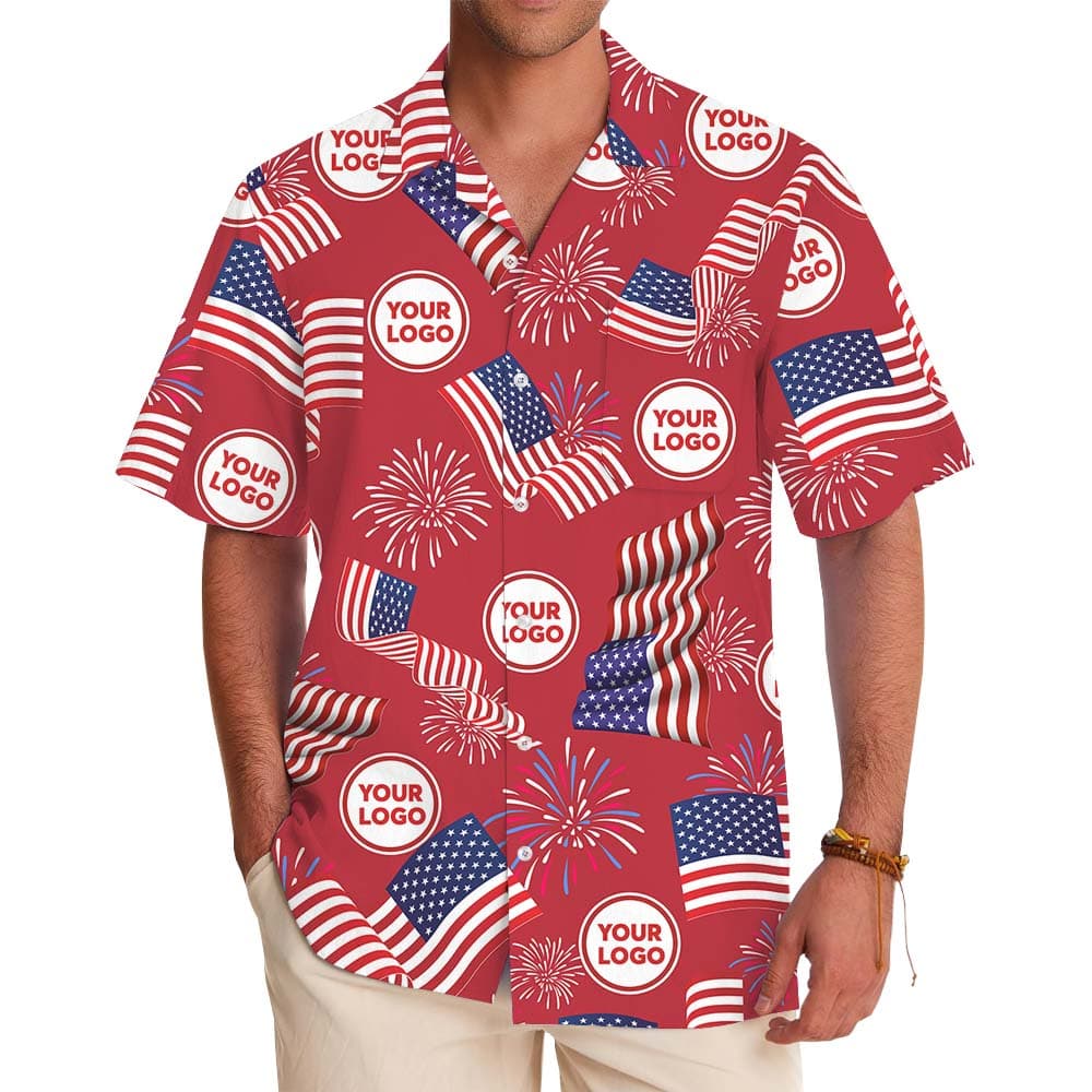Custom Logo Fourth Of July Red Hawaiian Shirt
