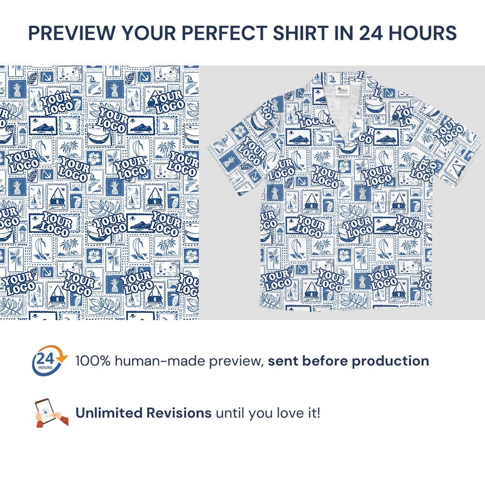 Custom Logo Hawaii Scenery White Hawaiian Shirt (1)