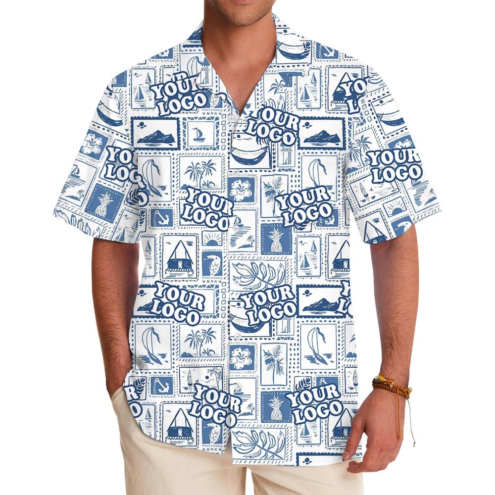 Custom Logo Hawaii Scenery White Hawaiian Shirt (1)