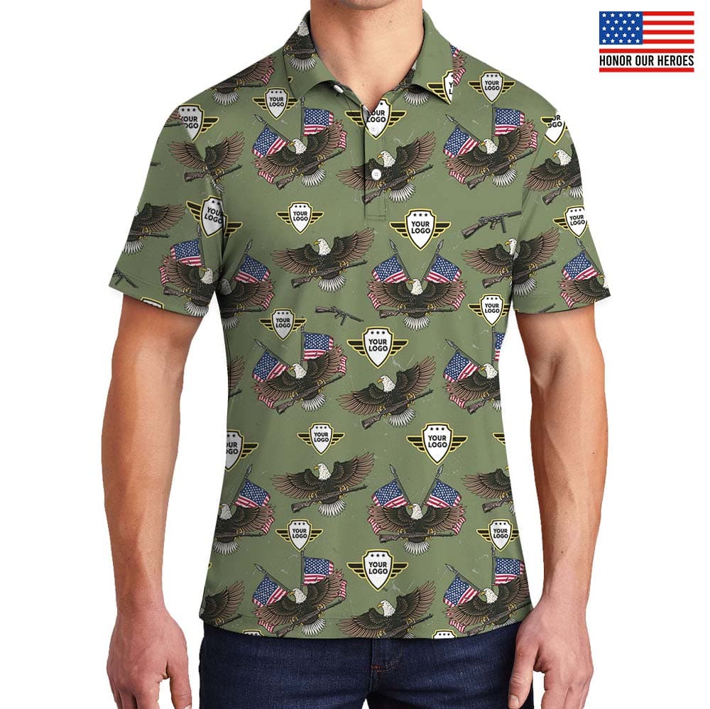 Custom Logo Military Polo Shirt With Eagle Print