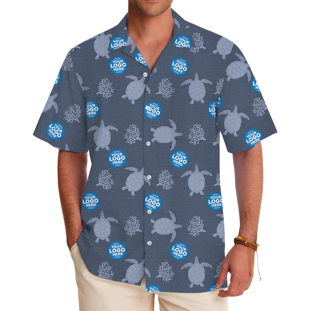 Custom Logo Sea Turtle Navy Hawaiian Shirt