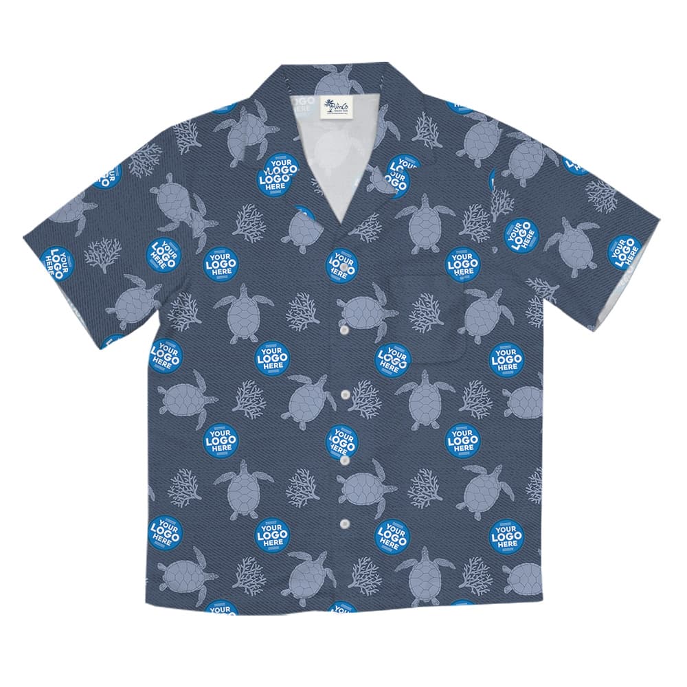 Custom Logo Sea Turtle Navy Hawaiian Shirt