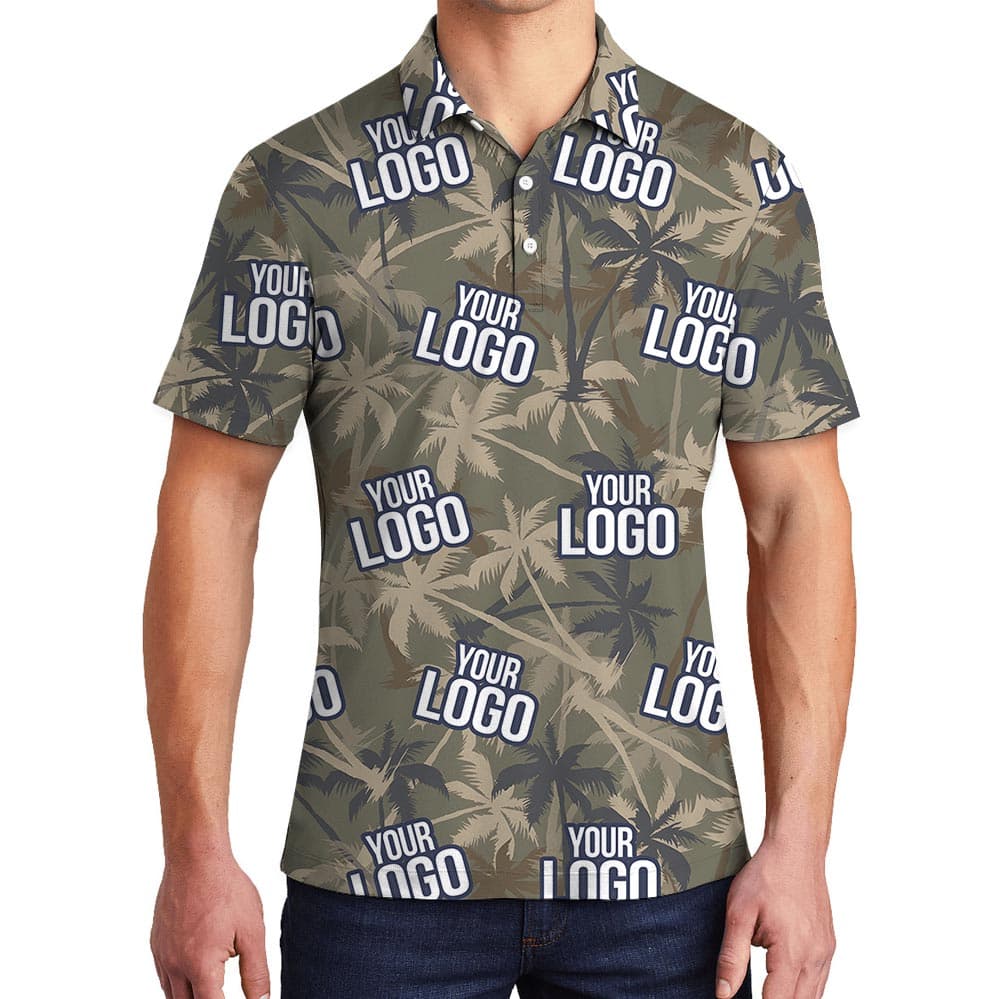 Custom Logo Tropical Palms Camouflage Polo Shirt for men