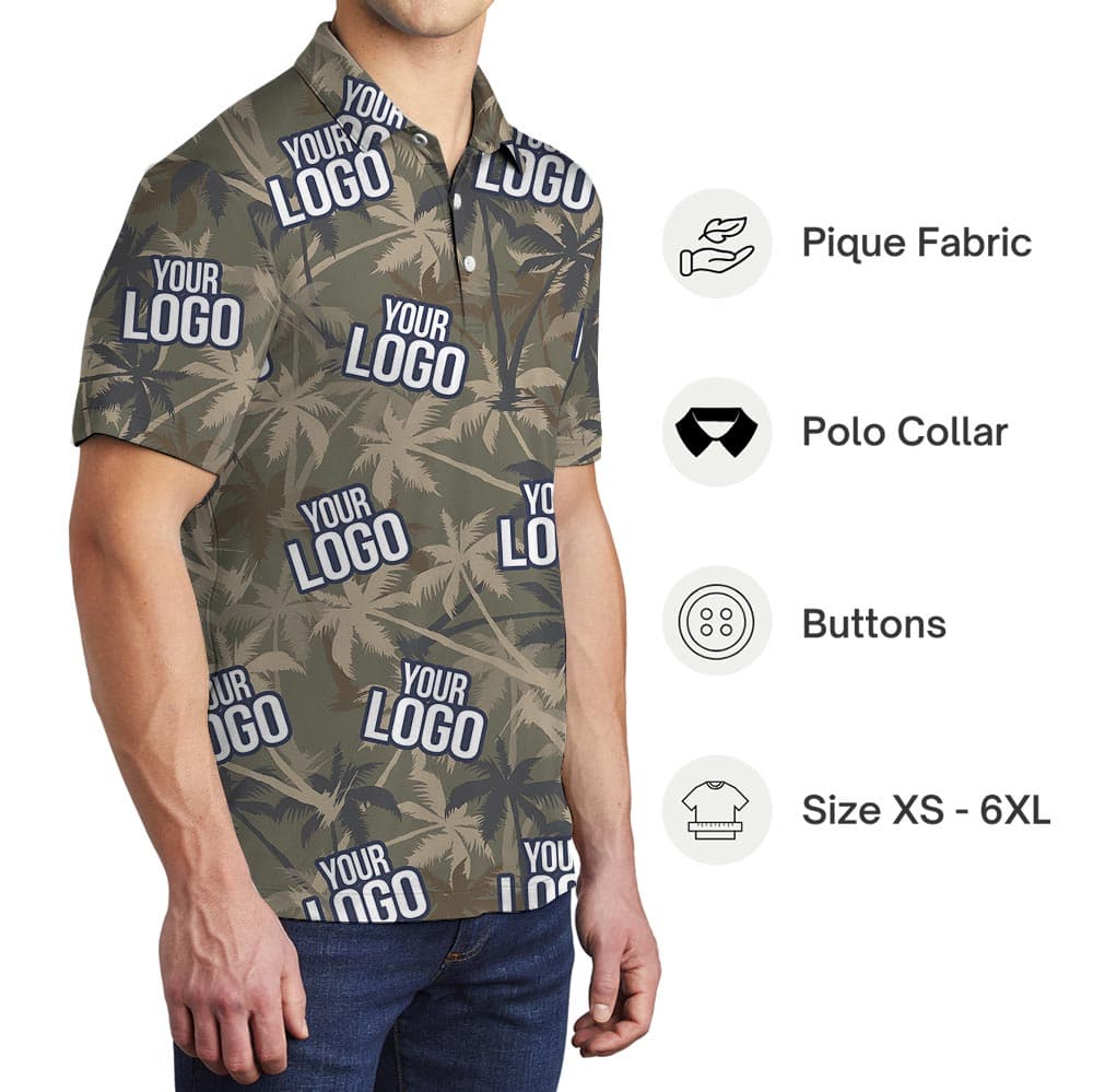 Custom Logo Tropical Palms Camouflage Polo Shirt