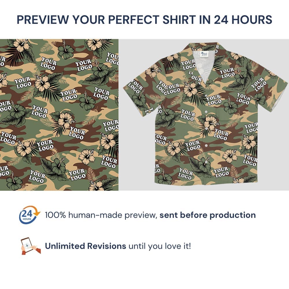 Custom Logo US Army Camouflage Hawaiian Shirt Military with preview