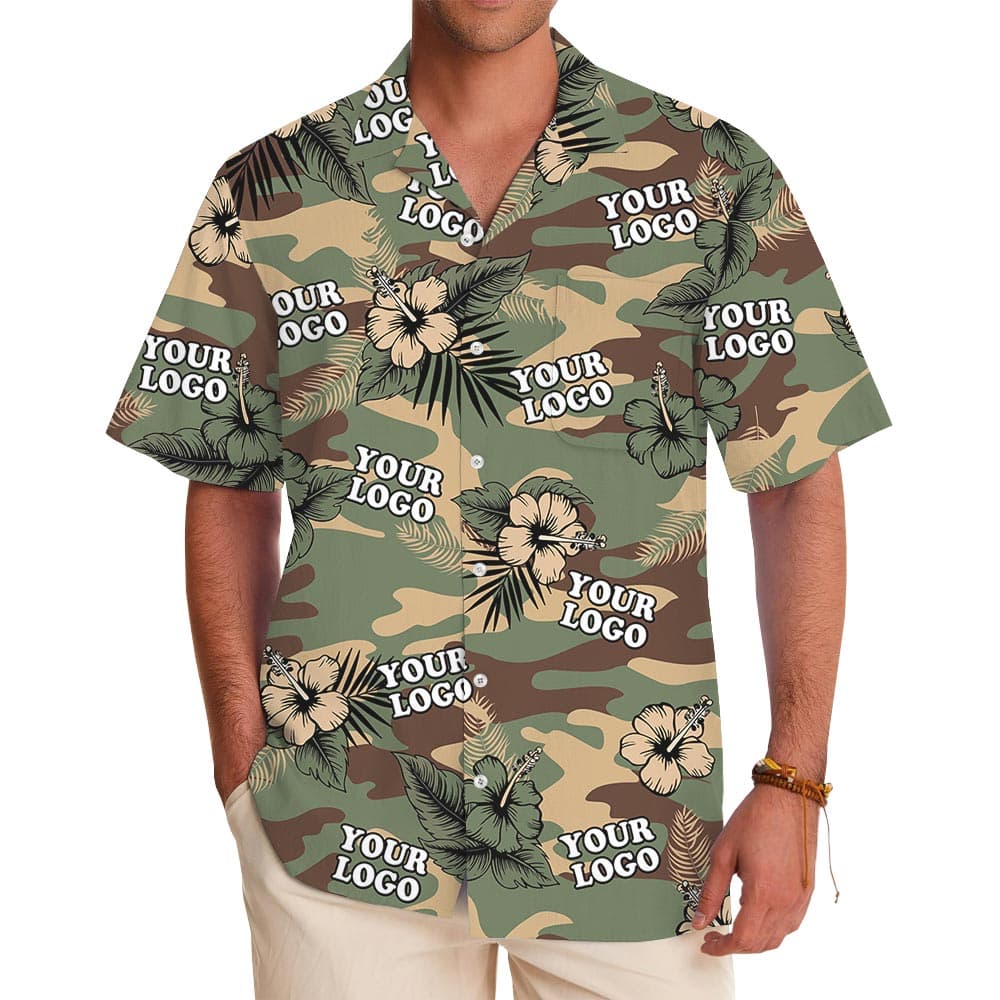 Custom Logo US Army Camouflage Hawaiian Shirt Military with button up, preview before production