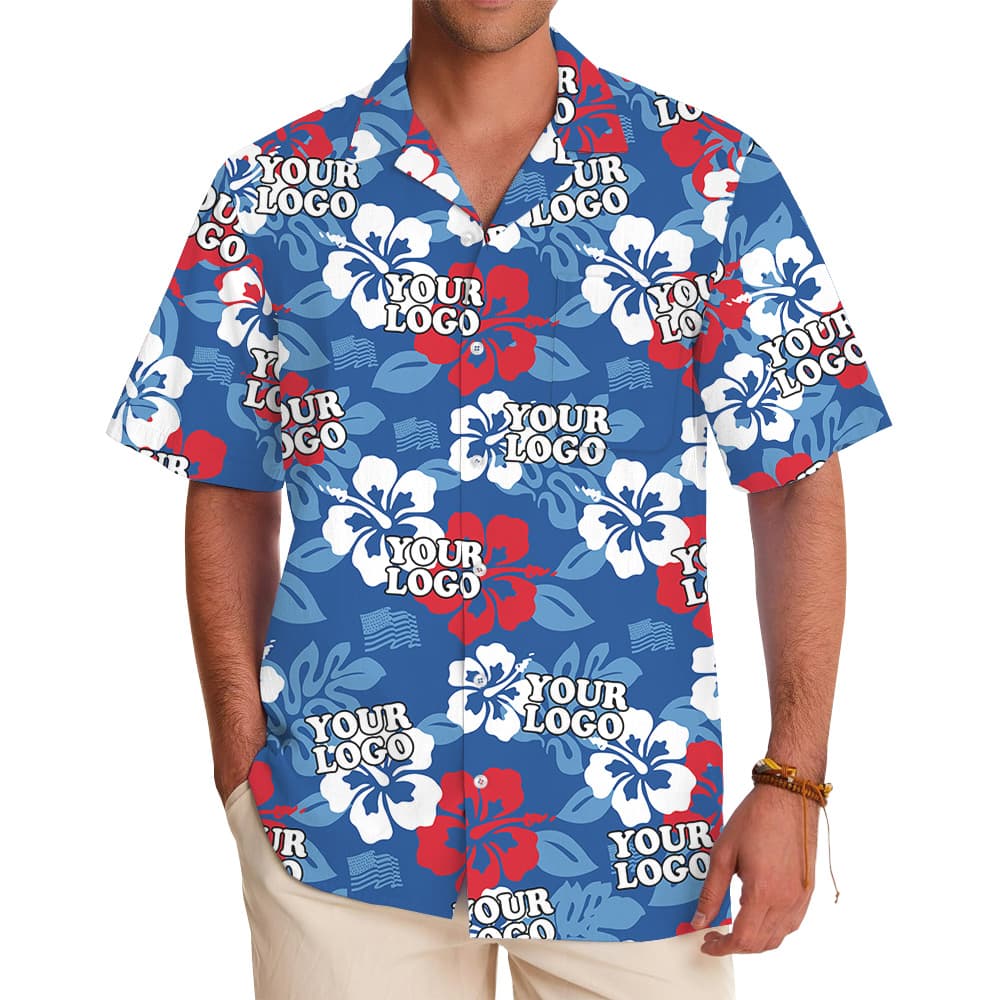 Custom Logo White Red Blue Hawaiian Shirt1