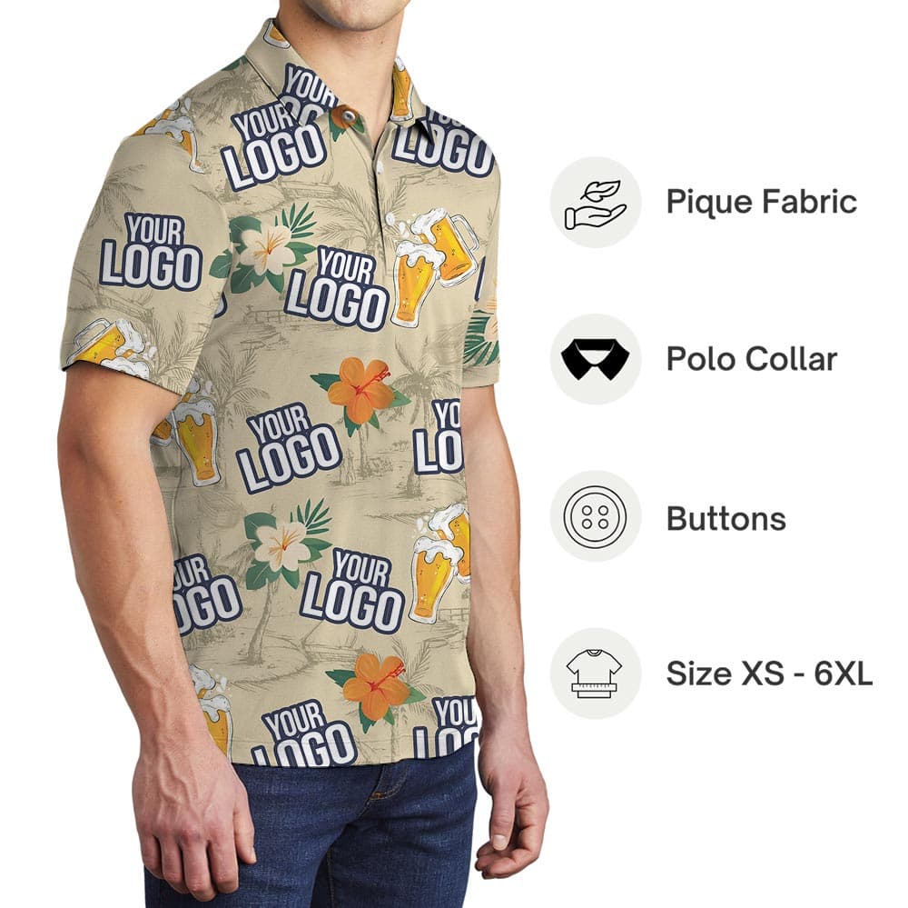 Custom Logo Yellow Beer Floral Polo Shirt (3)