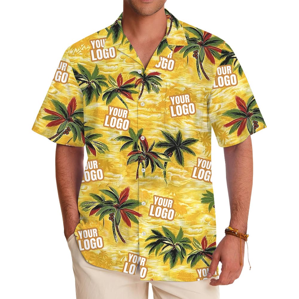 Custom Logo Yellow Tropical Sunset Hawaiian Shirt