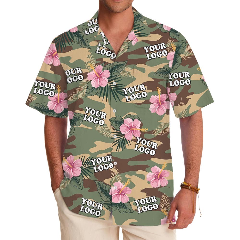Custom Military Logo Hibiscus Camo Aloha Shirt